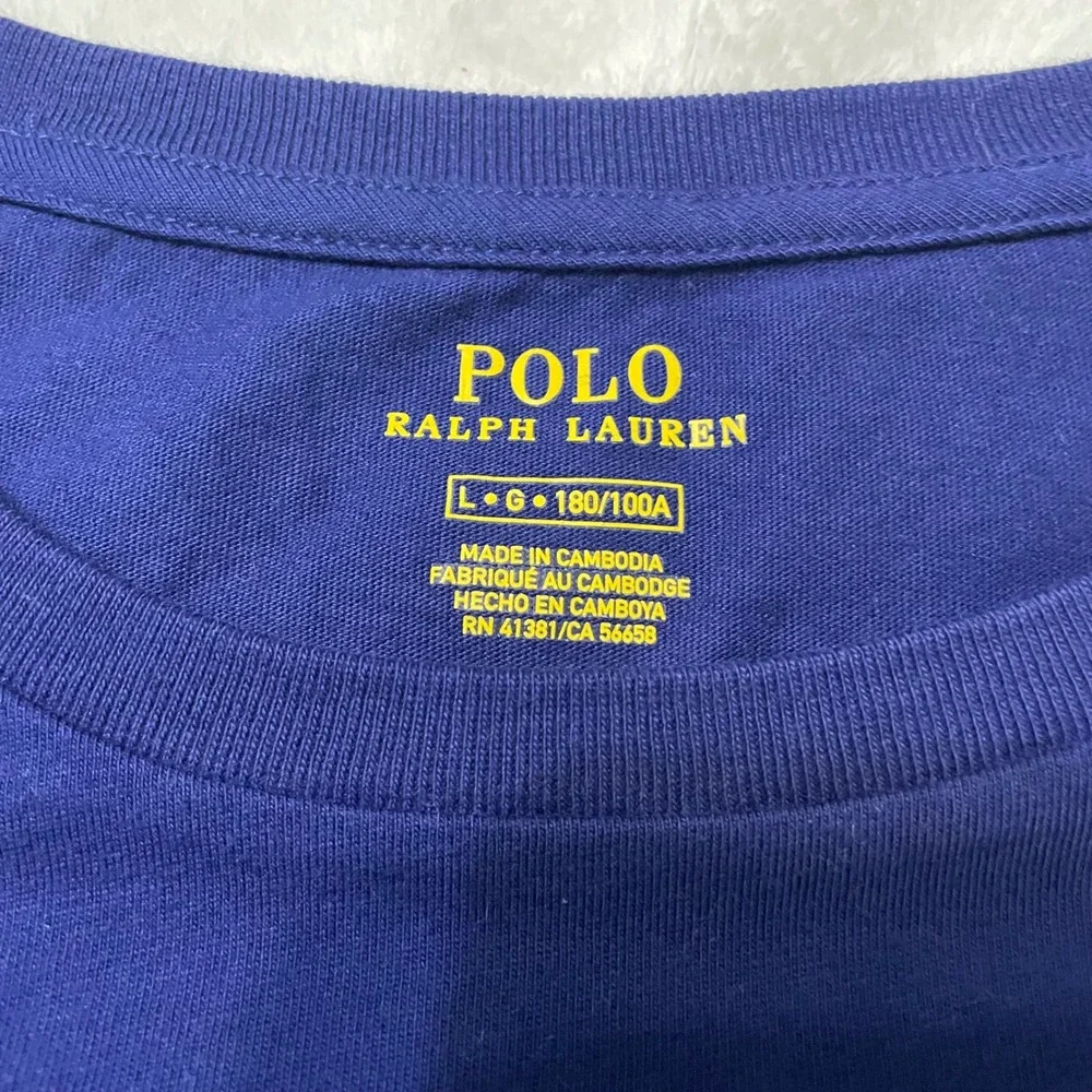 Polo Ralph Lauren T-Shirt Mens L Blue Custom Slim Fit Embroidered Pony Cotton